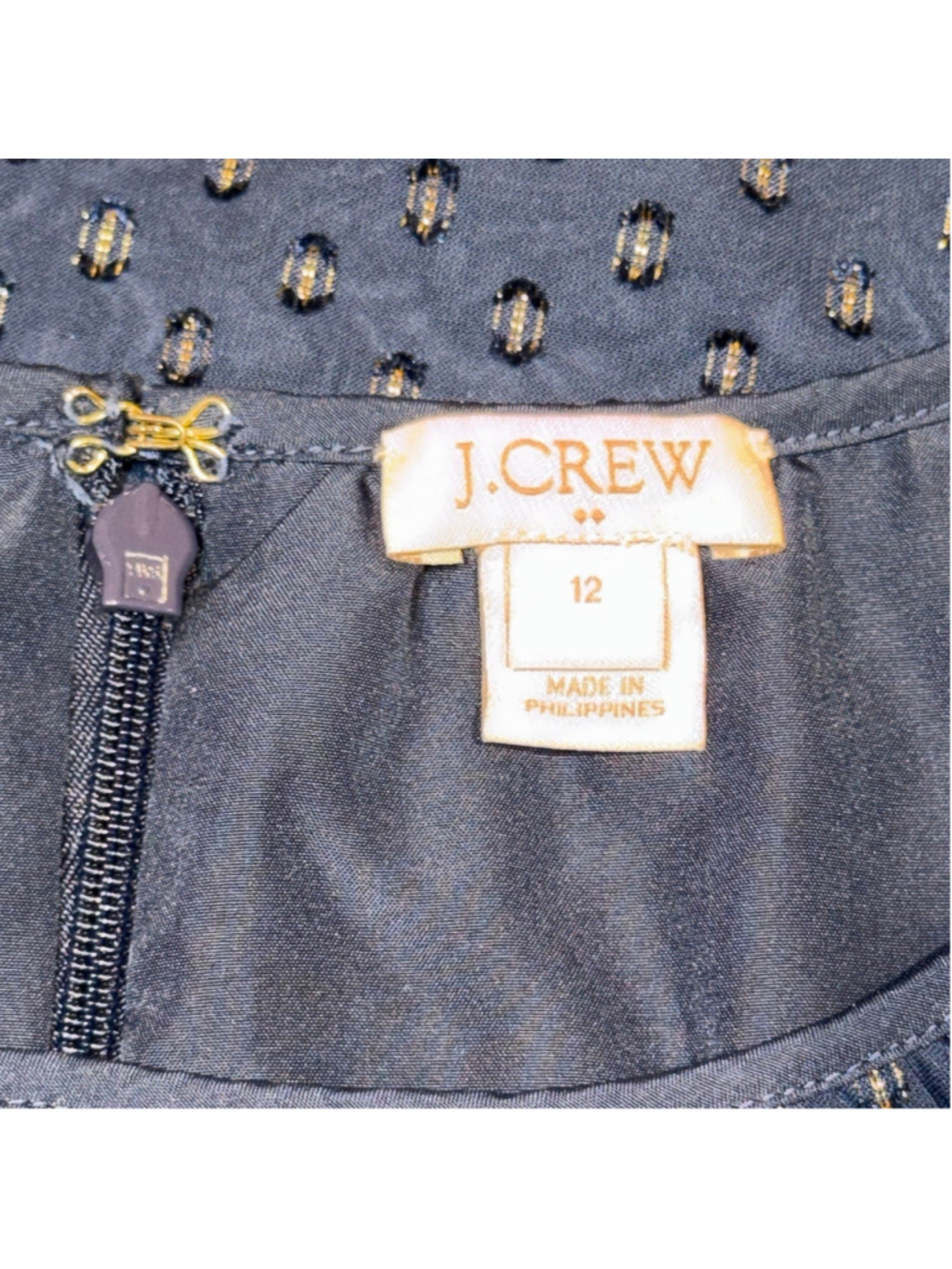 J.Crew Navy Gold Swiss Dot Fit Flare Dress12 Neck Sleevless Lined Mini Workwear - Picture 7 of 13
